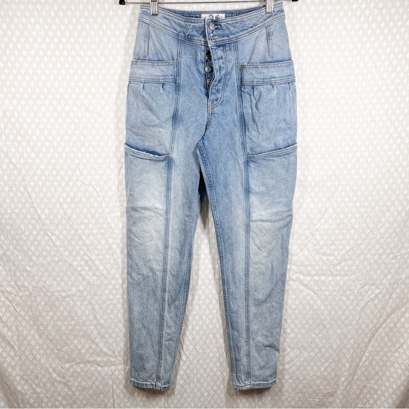 Free People We The Free Light Wash Cargo High Rise Jeans - Picture 1 of 4